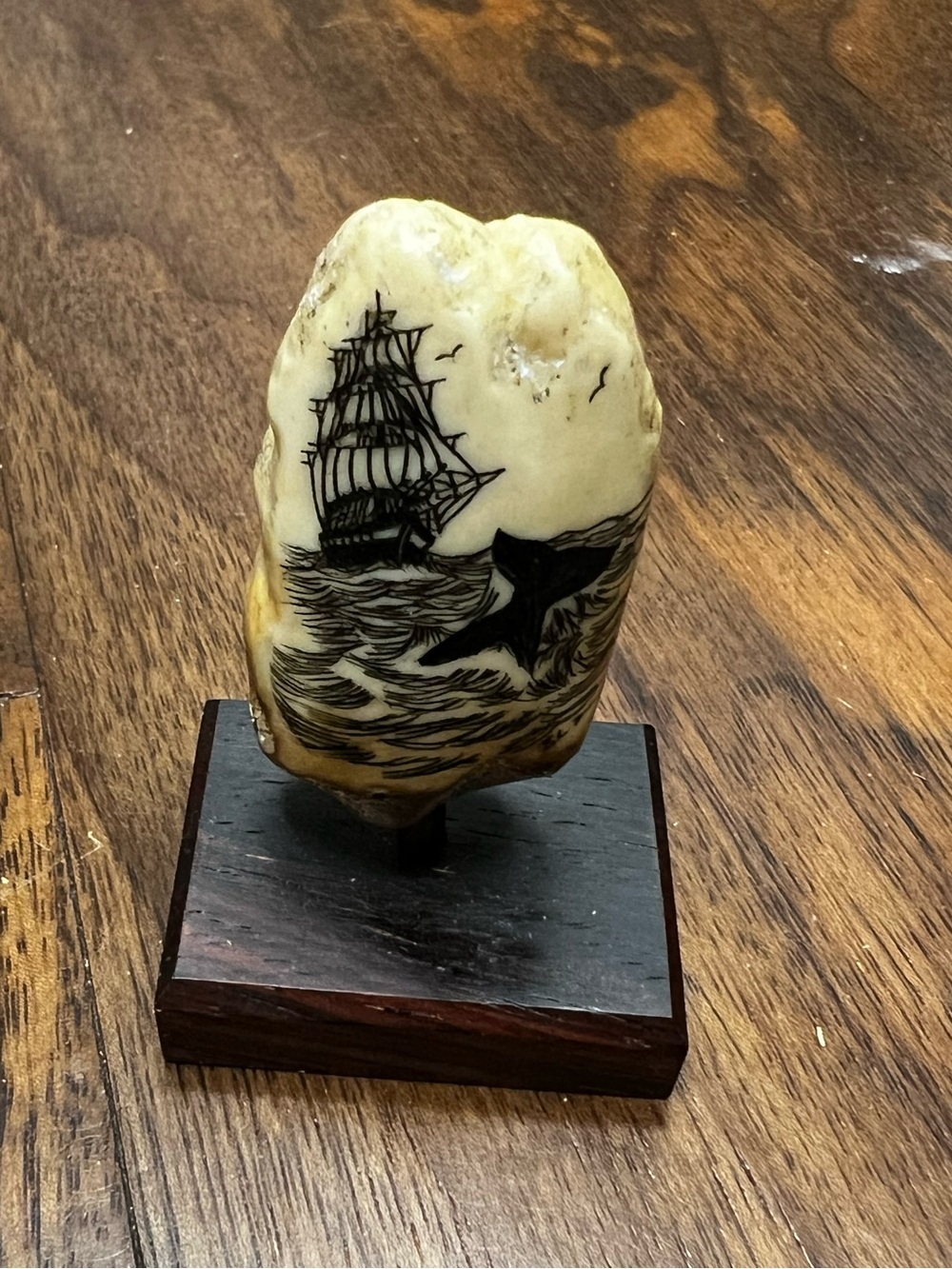 Scrimshaw Whale and Sailor Figurine